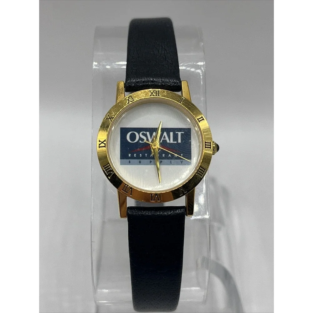Oswalt Restaurant Supply Women's‎ Quartz Watch Black Leather Band- New Battery
